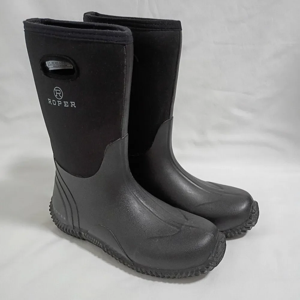 Roper Barnyard Black Boots Mens 8 Waterproof Rubber Foot Neoprene Shaft